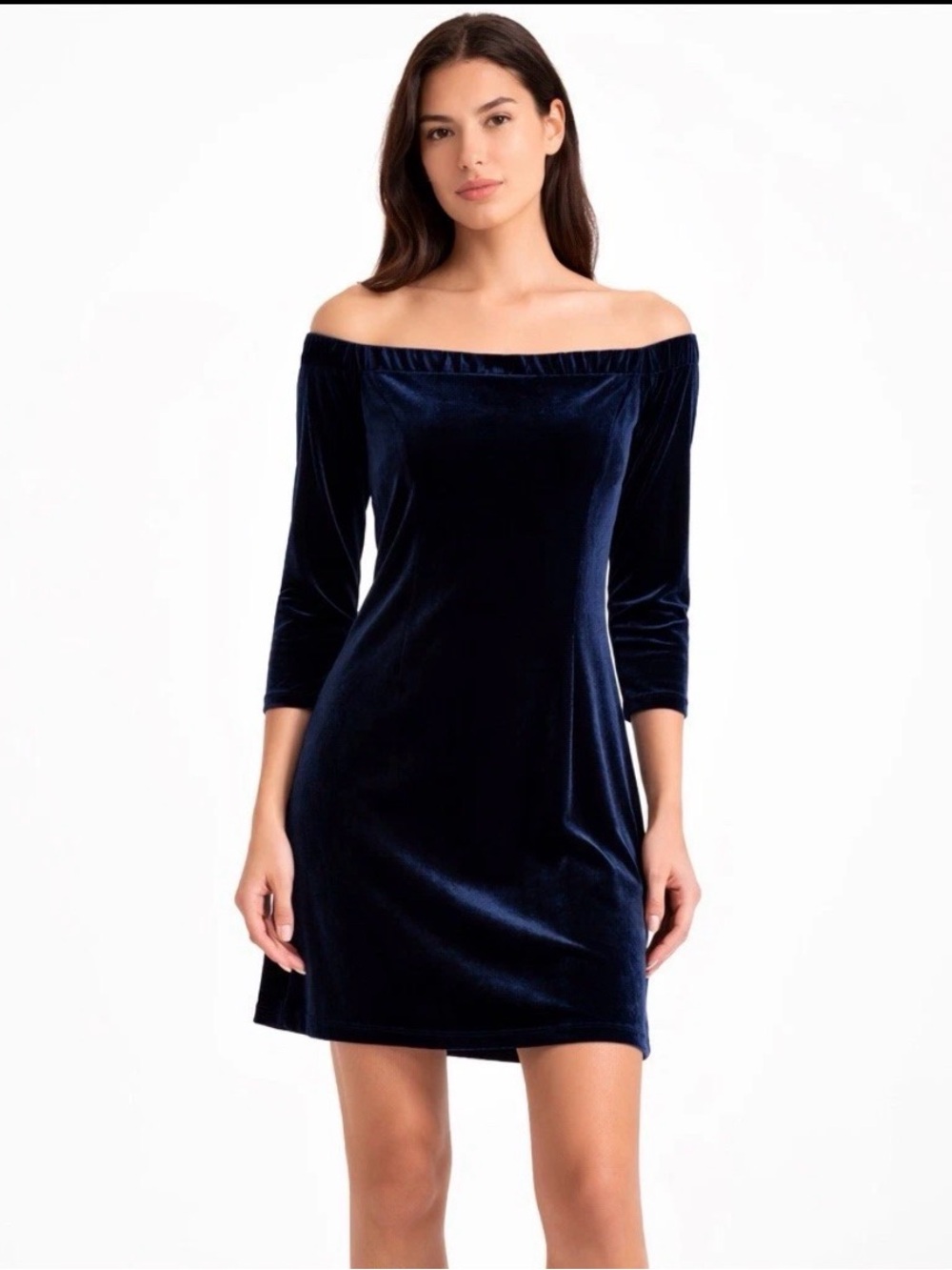 Donna Morgan Navy Velvet Off Shoulder Cocktail Mini Dress Size 6